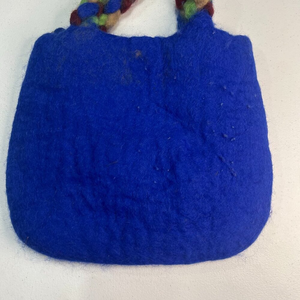 Blue Floral Tote Nepal Vintage Boho Cottagecore Green Woven Small Vacation - Picture 5 of 11